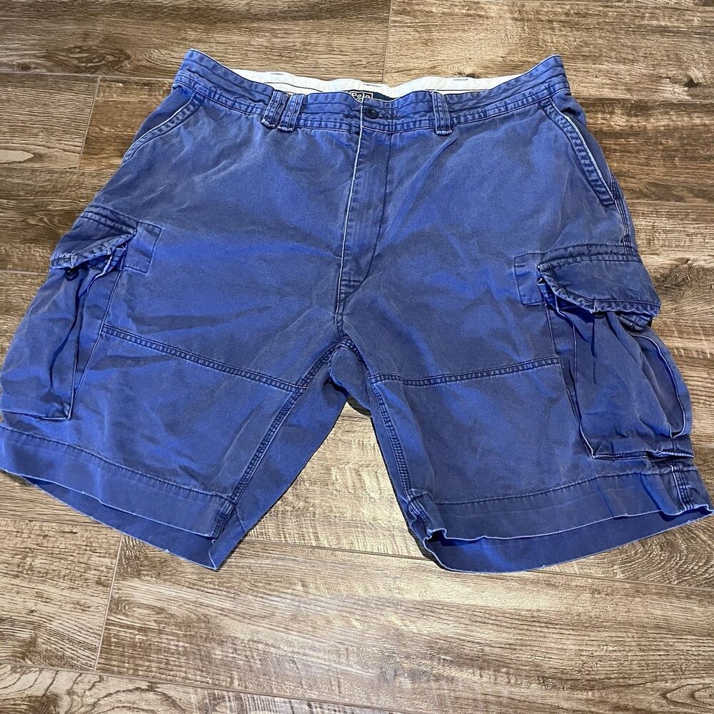 Vtg Polo Ralph Lauren Cargo Shorts Mens 44B Navy Blue 100% Cotton Coastal Prep